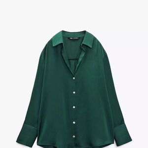 NWT Zara Green Satin Effect Shirt